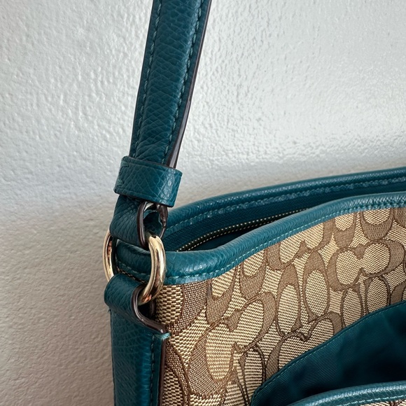 Coach Signature Brown and Teal Shoulder Bag - Picture 7 of 10